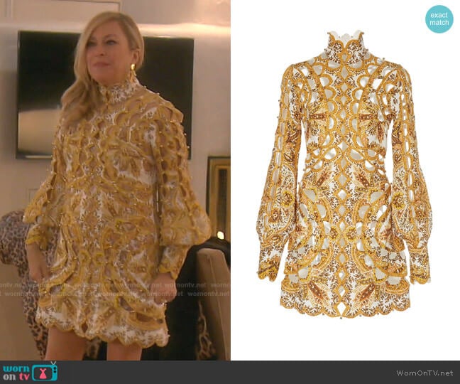 Zimmermann Zippy Scallop Mini Dress worn by Sutton Stracke on The Real Housewives of Beverly Hills