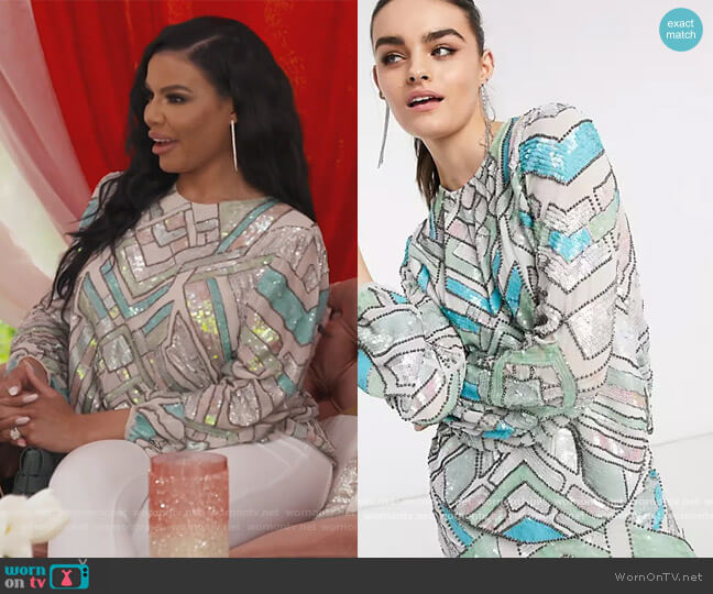 ASOS Aztec Multicolored Embellished Top worn by Mia Thornton on The Real Housewives of Potomac