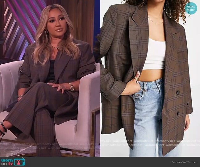 ASOS Premium Suit Blazer in heritage Check worn by Adrienne Houghton on The Real
