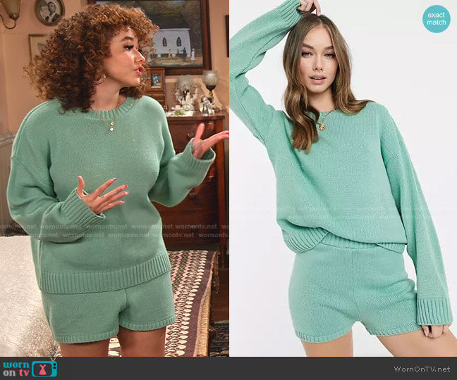Asos Crew Neck Sweater with Long Sleeve in light green worn by Jade (Talia Jackson) on Family Reunion