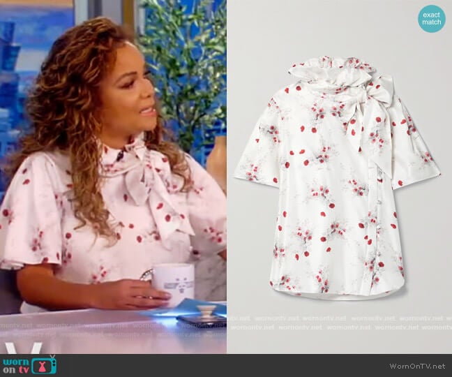 Adam Lippes Bow-detailed floral-print silk-twill blouse worn by Sunny Hostin on The View