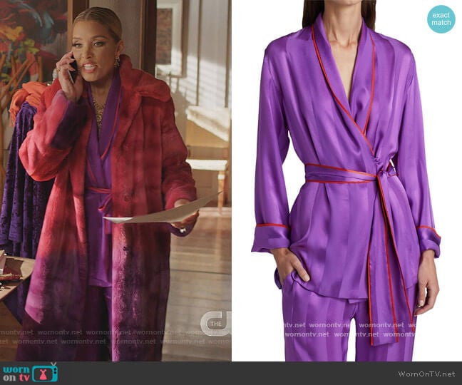 Adriana Iglesias Waldorf Piped Silk Pajama Top worn by Dominique Deveraux (Michael Michele) on Dynasty