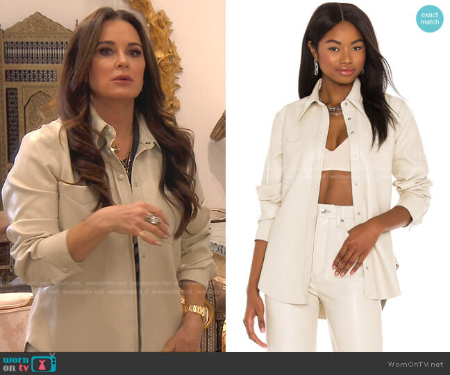 Agolde Paloma Vegan Leather Shirt worn by Kyle Richards on The Real Housewives of Beverly Hills
