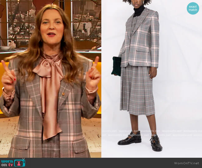Alberta Ferretti Plaid-check Print Blazer worn by Drew Barrymore on The Drew Barrymore Show