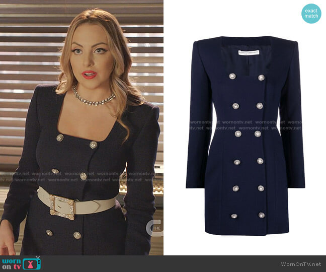 Alessandra Rich Embellished-Button Dress worn by Fallon Carrington (Elizabeth Gillies) on Dynasty