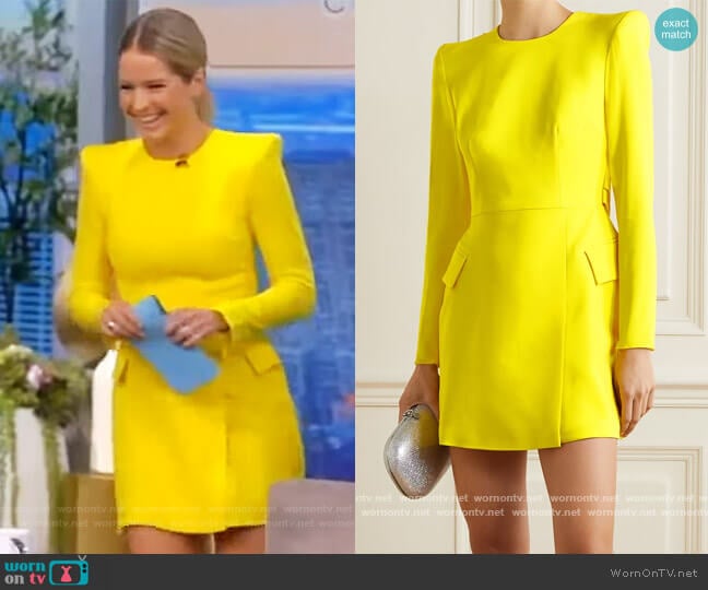 Alex Perry Rae draped satin-crepe mini dress worn by Sara Haines on The View