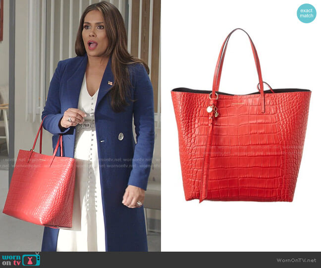 Alexander McQueen Skull Croc-Embossed Leather Tote worn by Cristal Jennings (Daniella Alonso) on Dynasty