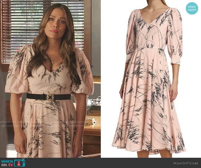 Alexander McQueen Wild Meadow Print Stretch-Silk Midi Dress worn by Cristal Jennings (Daniella Alonso) on Dynasty