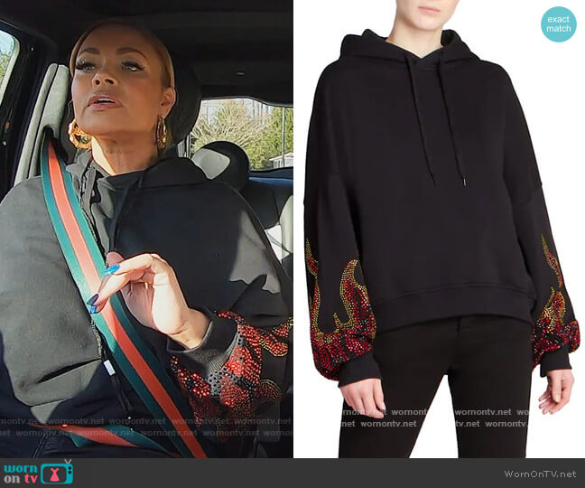 Alexandre Vauthier Rhinestone Flame Cropped Hoodie worn by Gizelle Bryant on The Real Housewives of Potomac