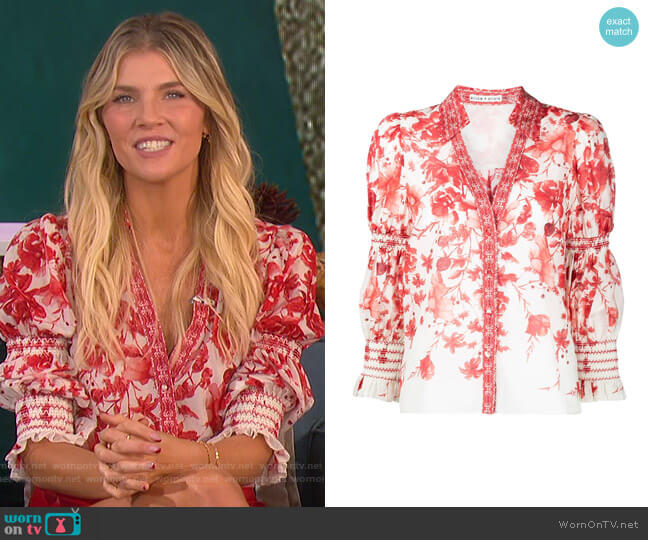 Alice + Olivia Floral Print Long Sleeved Shirt worn by Amanda Kloots on The Talk
