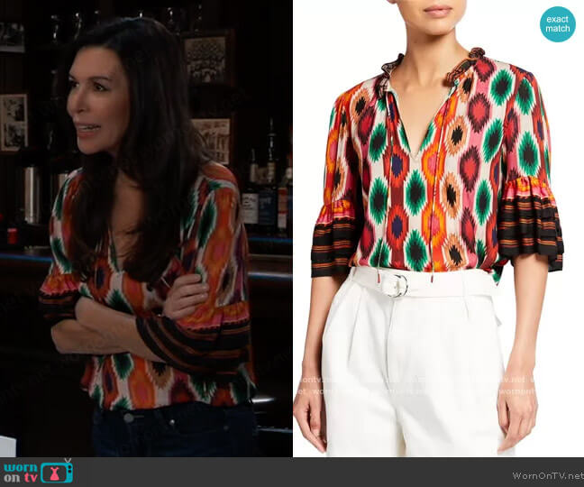 Alice + Olivia Julius Tiered Sleeve Top worn by Anna Devane (Finola Hughes) on General Hospital