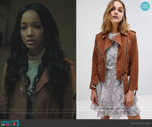 All Saints Sarana suede biker jacket worn by Tabitha Tate (Erinn Westbrook) on Riverdale