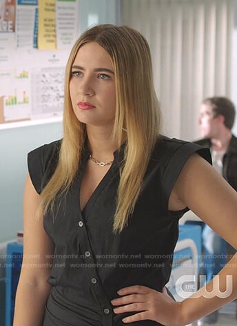 Amanda’s black asymmetric button shirtdress on Dynasty