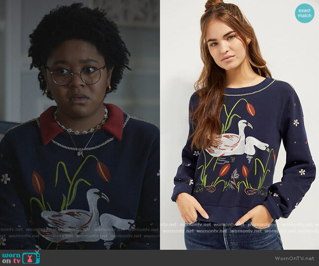 Anthropologie Maeve Swan Lake Embroidered Sweatshirt worn by Beth Chapel (Anjelika Washington) on Stargirl