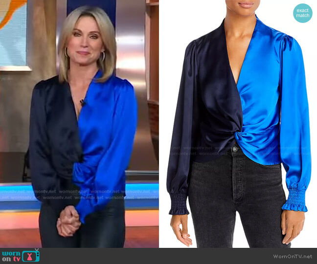 Aqua Color Blocked Twist Front Top worn by Amy Robach on Good Morning America