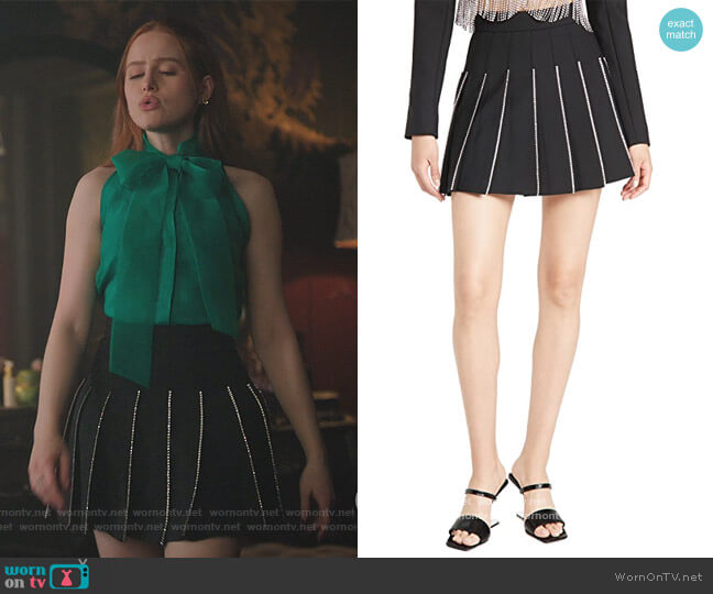 Area Crystal Trimmed Pleated Miniskirt worn by Cheryl Blossom (Madelaine Petsch) on Riverdale