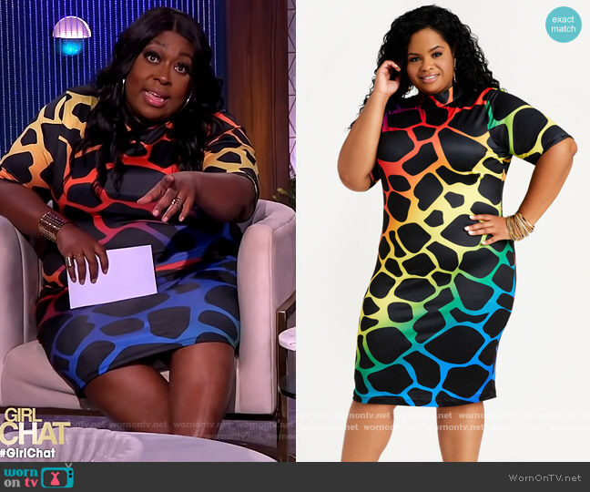 Ashley Stewart Abstract Mock Neck Bodycon Dress worn by Loni Love on The Real