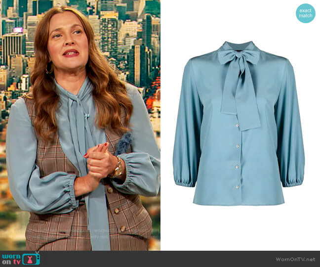 Aspesi Pussy-bow blouse worn by Drew Barrymore on The Drew Barrymore Show