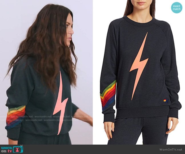 Aviator Nation Bolt Stitch Chevron Sweatshirt worn by Lisa Barlow on The Real Housewives of Salt Lake City