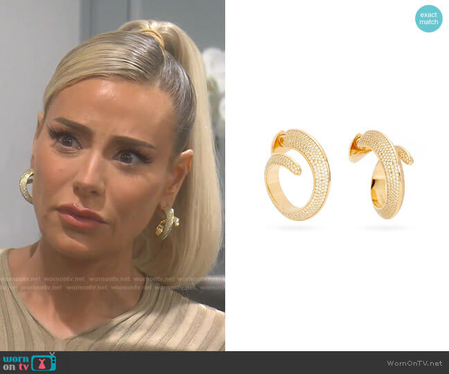 Bottega Veneta Pavé-Crystal Gold-Plated Hoop Earrings worn by Dorit Kemsley on The Real Housewives of Beverly Hills