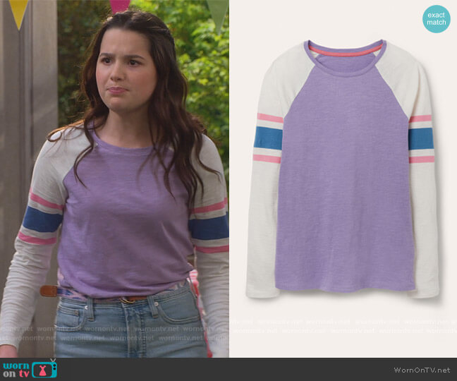 Boden Lorna Baseball Jersey Tee worn by Lex (Jules LeBlanc) on Side Hustle