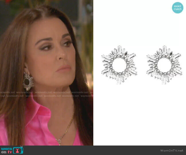 Amina Muaddi Begum Crystal Earrings worn by Kyle Richards on The Real Housewives of Beverly Hills