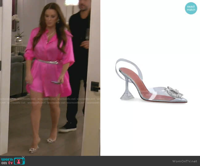 Amina Muaddi Begum Glass Slingback Pumps worn by Kyle Richards on The Real Housewives of Beverly Hills