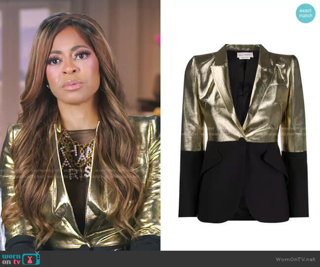 Alexander Mcqueen Block Tone Gold and Black Blazer Jacket worn by Mary Cosby on The Real Housewives of Salt Lake City
