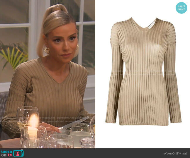 Bottega Veneta Ribbed V-Neck Jumper worn by Dorit Kemsley on The Real Housewives of Beverly Hills
