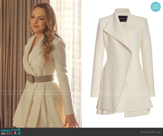 Brandon Maxwell Layered Wool-Silk Mini Blazer Dress worn by Fallon Carrington (Elizabeth Gillies) on Dynasty