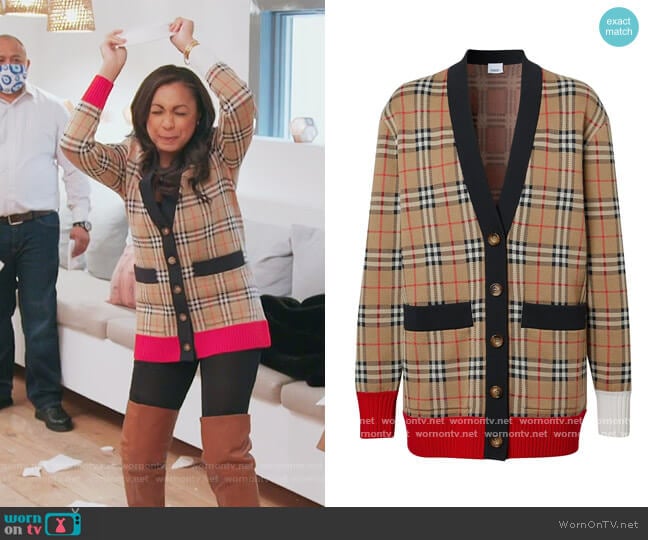Burberry Check Wool Blend Cardigan worn by Ebony K. Williams on The Real Housewives of New York City