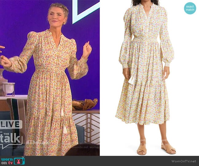 Bytimo Flower Garden Long Sleeve Cotton Midi Dress worn by Amanda Kloots on The Talk