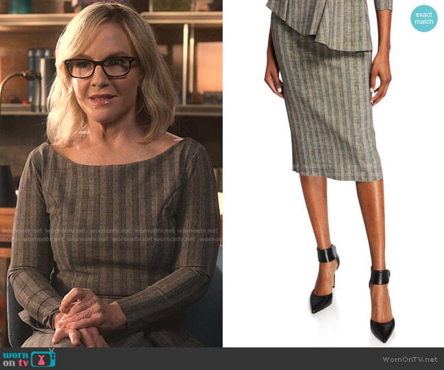 Chiara Boni La Petite Robe Delfina Striped Straight Skirt worn by Linda Martin (Rachael Harris) on Lucifer