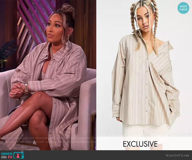Collusion by ASOS Drop Shoulder Oversized Shirt worn by Adrienne Houghton on The Real