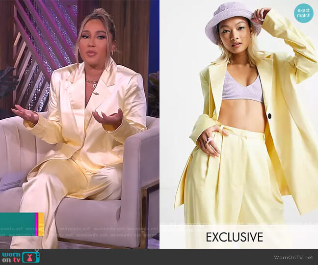 Collusion Satin Blazer with Belt in yellow worn by Adrienne Houghton on The Real