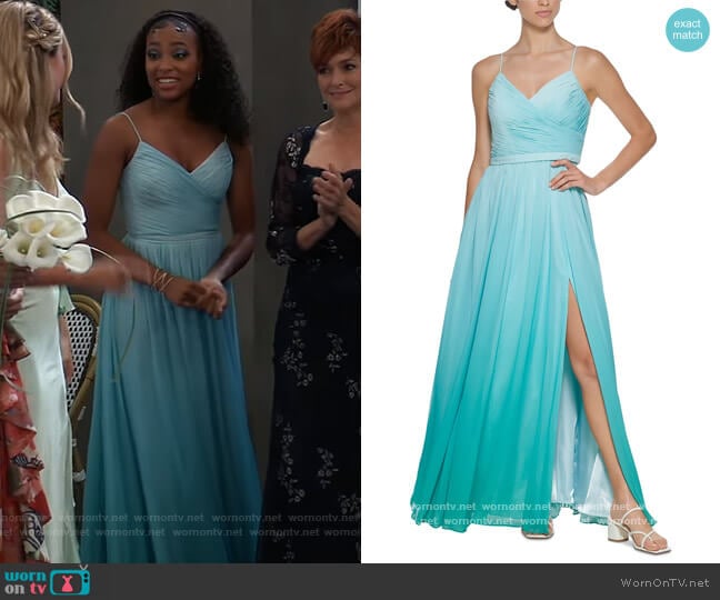 Calvin Klein Surplice Ombre Chiffon Gown worn by Trina (Sydney Mikayla) on General Hospital