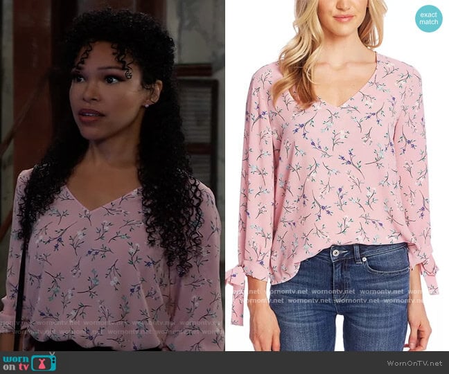 CeCe Tossed Floral Tie Cuff Blouse worn by Portia Robinson (Brook Kerr) on General Hospital
