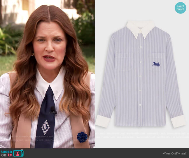 Celine Loose Shirt Sulky Striped Blouse worn by Drew Barrymore on The Drew Barrymore Show