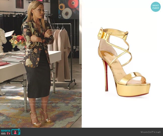 Christian Louboutin Choca Specchio Red Sole Sandals worn by Dominique Deveraux (Michael Michele) on Dynasty