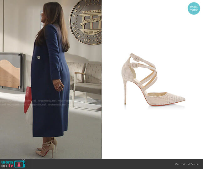 Christian Louboutin Victorilla Perforated Leather Pumps worn by Cristal Jennings (Daniella Alonso) on Dynasty