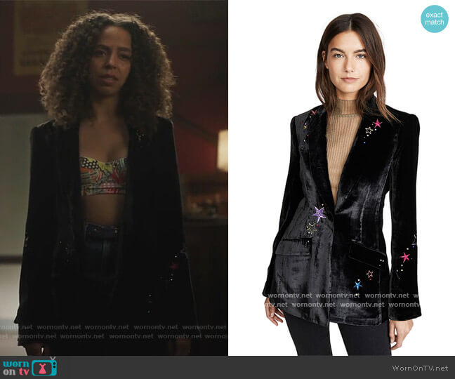 Cinq a Sept Velvet Starlight Estelle Blazer worn by Valerie Brown (Hayley Law) on Riverdale