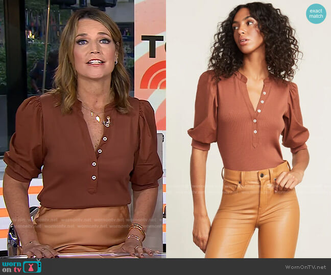 Veronica Beard Coralee Puff-Sleeve Top worn by Savannah Guthrie on Today