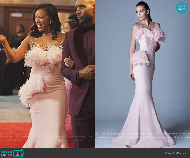 MNM Couture Ruffled Sweetheart Mermaid Dress worn by Leah Franklin-Dupont (Nadine Ellis) on Our Kind of People