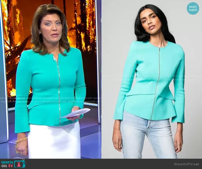Scanlan Theodore Crepe Knit Tailored Peplum Jacket worn by Norah O'Donnell on CBS Evening News