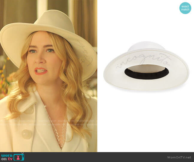 Eugenia Kim Dita Incognito Wool Fedora worn by Amanda Carrington (Eliza Bennett) on Dynasty