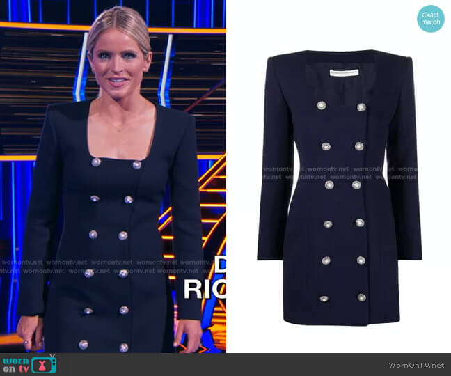 Alessandra Rich Embellished-Button Dress worn by Sara Haines on The Chase