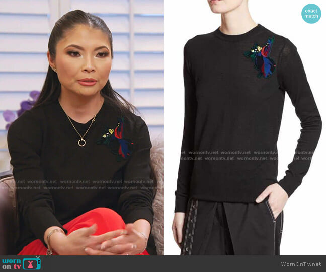 Proenza Schouler Embroidered-Patch Wool Sweater worn by Jennie Nguyen on The Real Housewives of Salt Lake City
