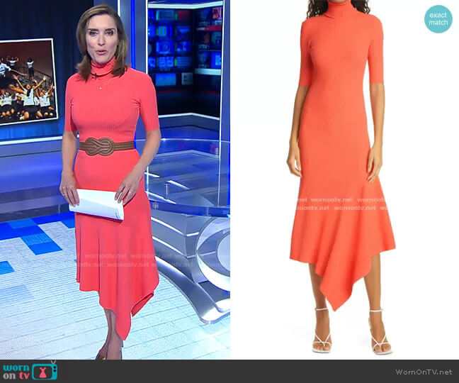 A.L.C. Erynna Turtleneck Midi Dress worn by Margaret Brennan on CBS Evening News
