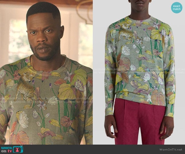 Etro Tiger And Water Lily Print Linen Jumper worn by Jeff Colby (Sam Adegoke) on Dynasty