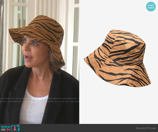 Faithfull The Brand Bettina Tiger-Print Linen Sunhat worn by Lisa Rinna on The Real Housewives of Beverly Hills